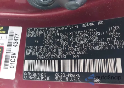 2007 Toyota Sienna Le z USA, uszkodzony, nr VIN 5TDZK23C17S097493